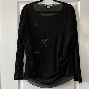 Nygard Size 18 Mesh Sleeve Ruched Long Sleeve Embellished Beaded Top